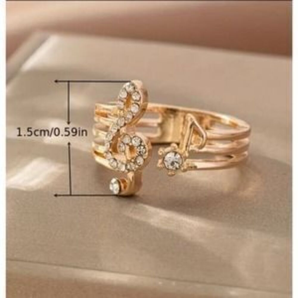 Gold & Rinestone Musical Note Ring 100% Adjustable sheet Music Jewelry NEW